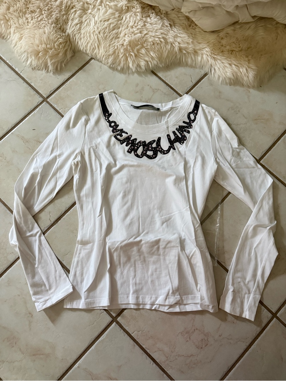 Vintage Love Moschino Embellished Rhinestone White long sleeve size 12